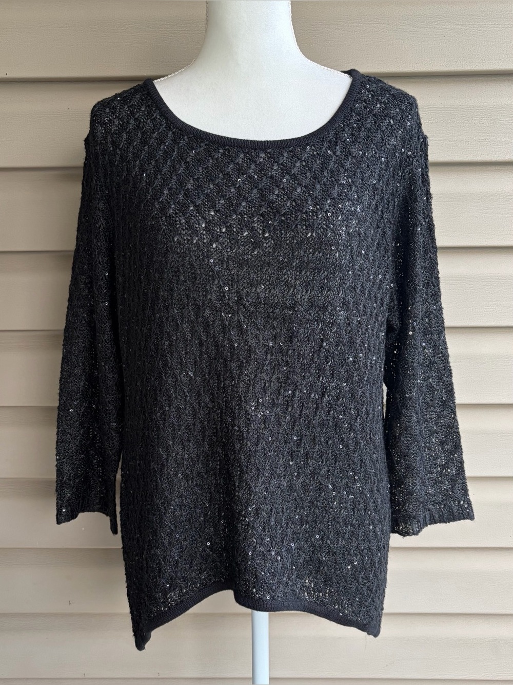 •Nicole Alexander• Black Sequin Textured Knit Sweater - Size XL